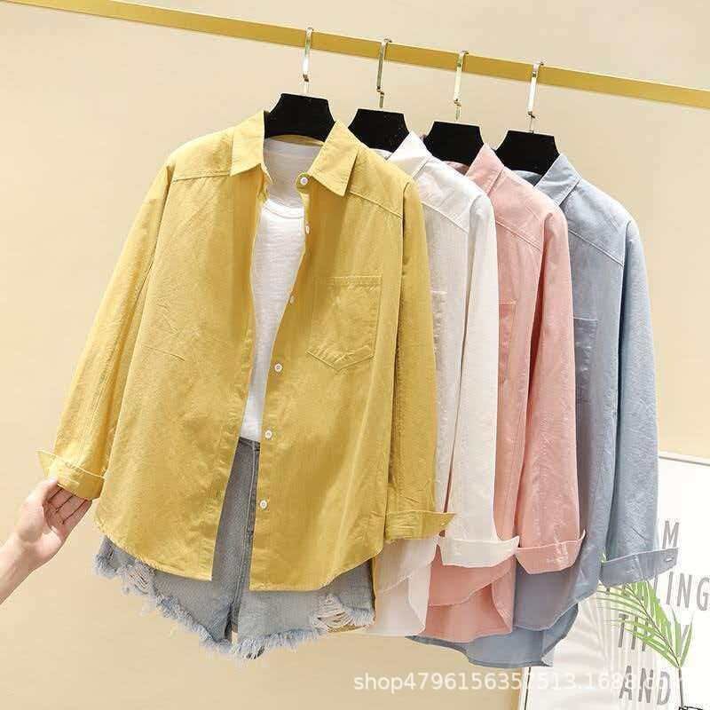 Korean Cotton Loose Long Sleeve Shirt