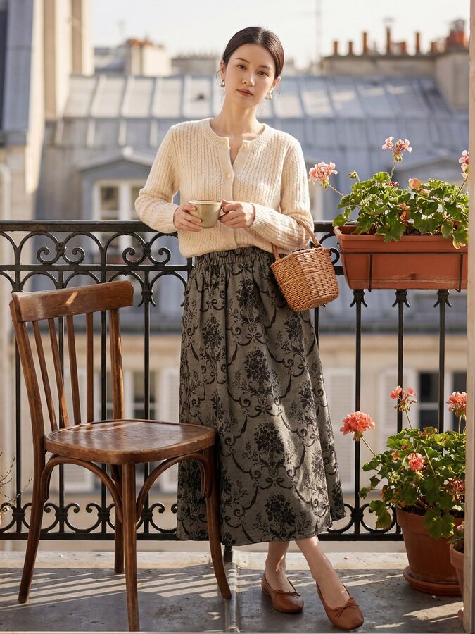 Silk Floral A Line Skirt
