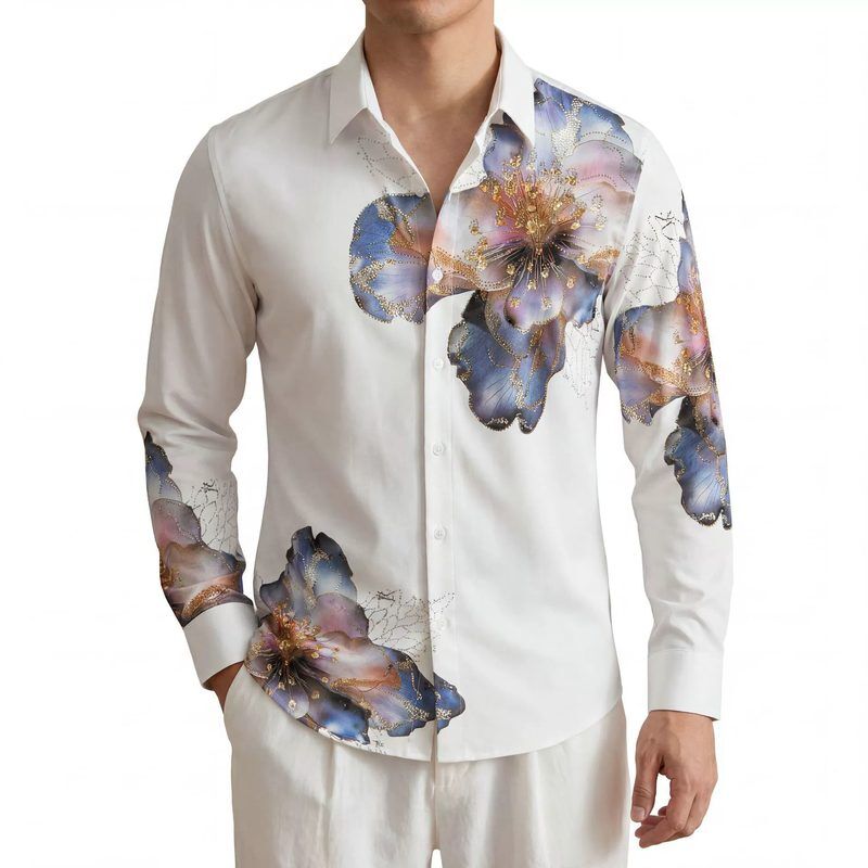 Rhinestone men shirt AC-RS-003 polyester wholesale from China