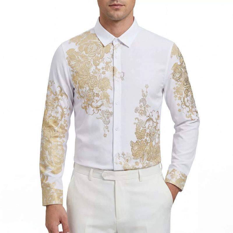 Rhinestone men shirt AC-RS-006 polyester wholesale from China