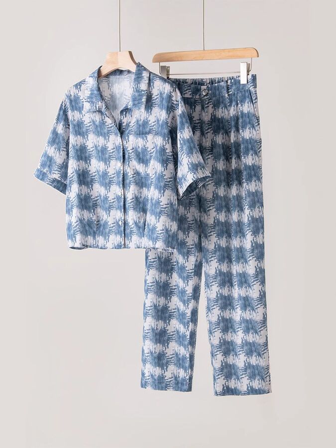 Silk Floral Shirt and Pants Set with printed top and pants