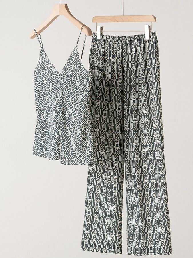 Silk Floral Top and Pants Set with printed top and pants